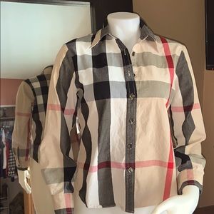 Burberry kids shirt sz large fit small mens or workmen  euc